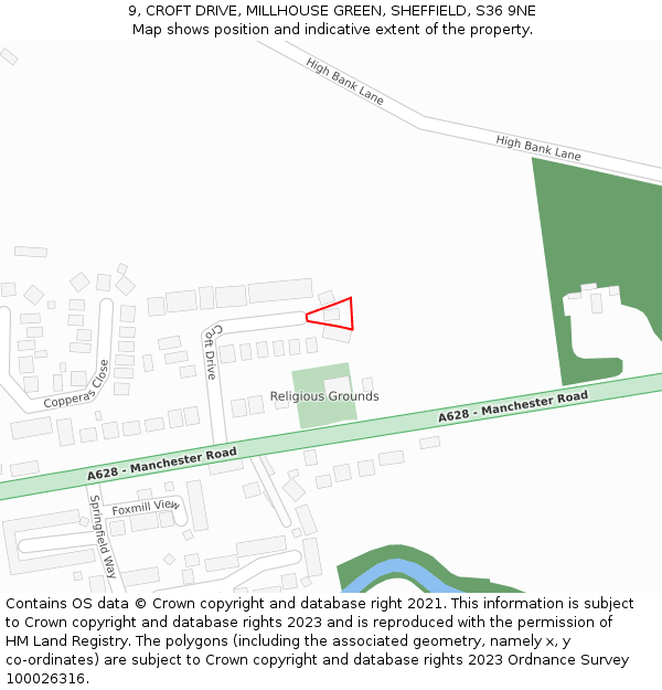 9, CROFT DRIVE, MILLHOUSE GREEN, SHEFFIELD, S36 9NE: Location map and indicative extent of plot