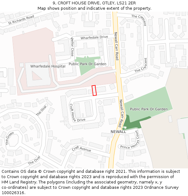 9, CROFT HOUSE DRIVE, OTLEY, LS21 2ER: Location map and indicative extent of plot