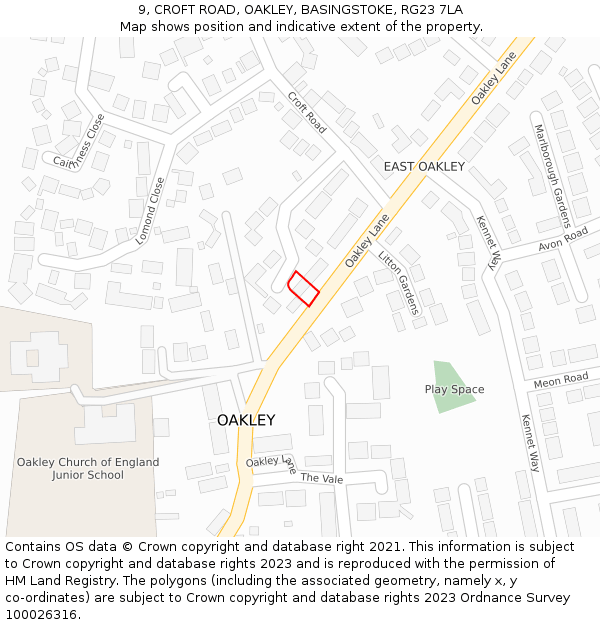 9, CROFT ROAD, OAKLEY, BASINGSTOKE, RG23 7LA: Location map and indicative extent of plot