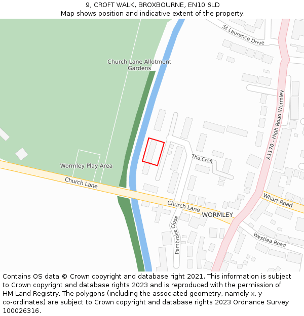 9, CROFT WALK, BROXBOURNE, EN10 6LD: Location map and indicative extent of plot