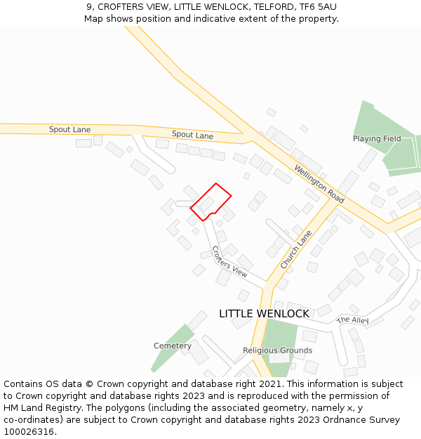 9, CROFTERS VIEW, LITTLE WENLOCK, TELFORD, TF6 5AU: Location map and indicative extent of plot