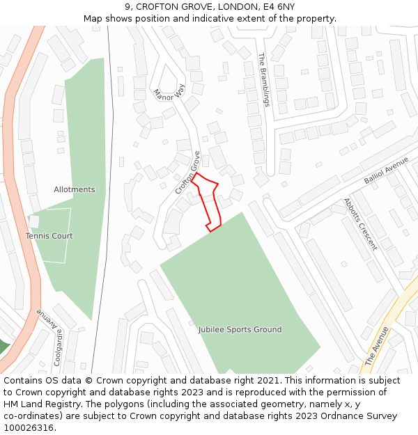 9, CROFTON GROVE, LONDON, E4 6NY: Location map and indicative extent of plot