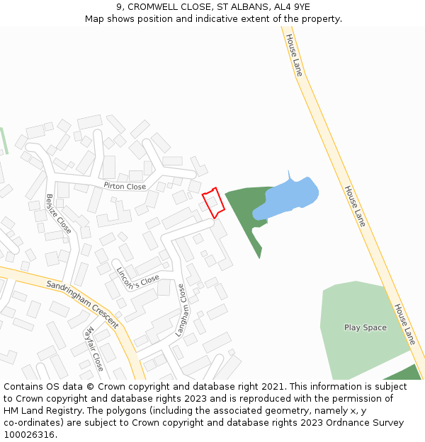 9, CROMWELL CLOSE, ST ALBANS, AL4 9YE: Location map and indicative extent of plot