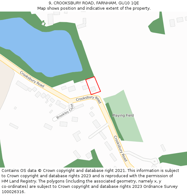 9, CROOKSBURY ROAD, FARNHAM, GU10 1QE: Location map and indicative extent of plot