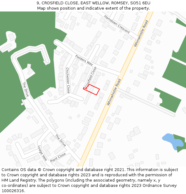 9, CROSFIELD CLOSE, EAST WELLOW, ROMSEY, SO51 6EU: Location map and indicative extent of plot