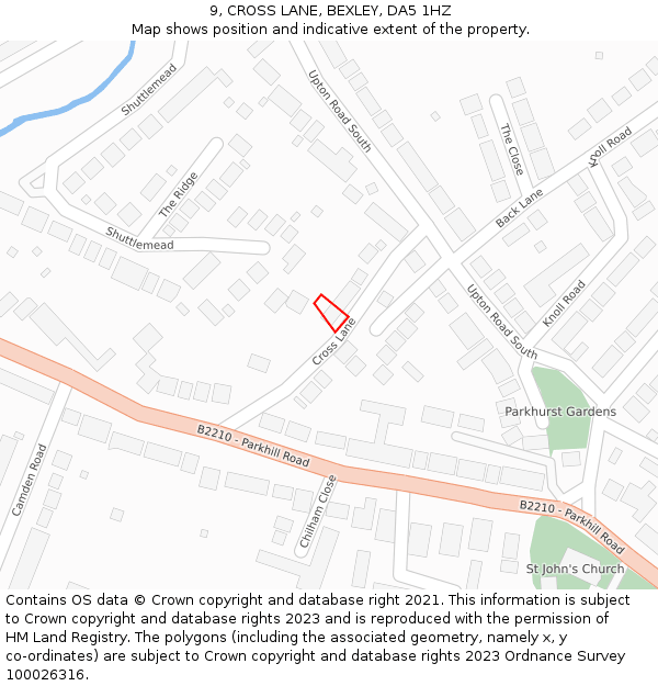 9, CROSS LANE, BEXLEY, DA5 1HZ: Location map and indicative extent of plot