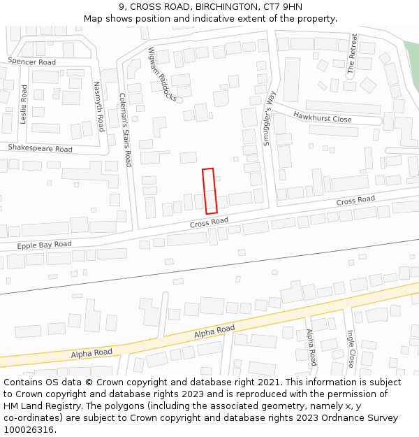 9, CROSS ROAD, BIRCHINGTON, CT7 9HN: Location map and indicative extent of plot