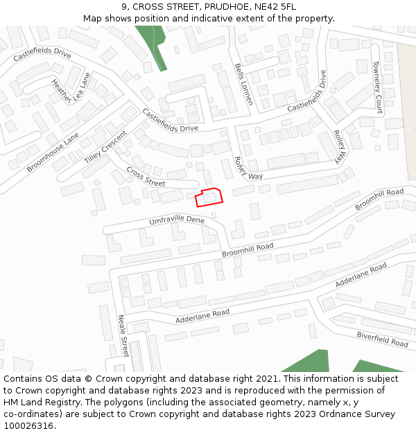 9, CROSS STREET, PRUDHOE, NE42 5FL: Location map and indicative extent of plot