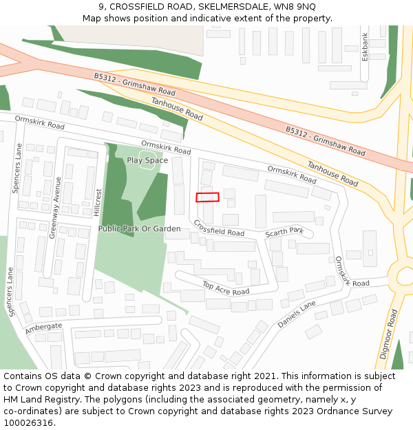 9, CROSSFIELD ROAD, SKELMERSDALE, WN8 9NQ: Location map and indicative extent of plot