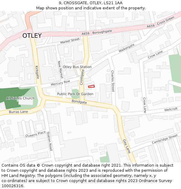 9, CROSSGATE, OTLEY, LS21 1AA: Location map and indicative extent of plot