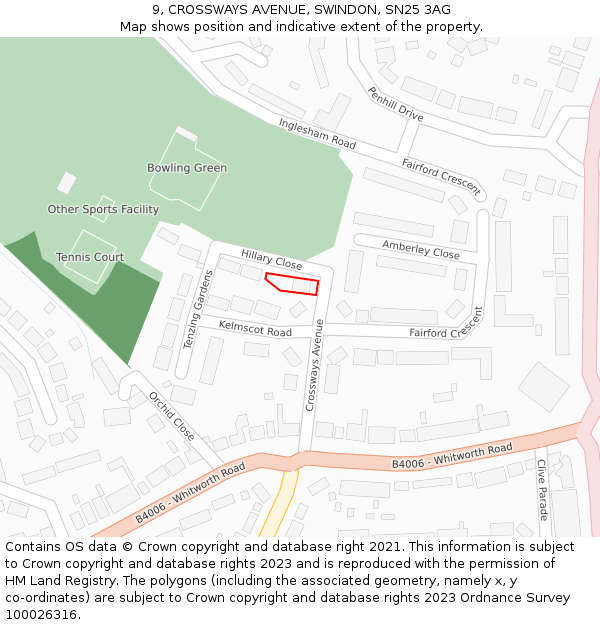 9, CROSSWAYS AVENUE, SWINDON, SN25 3AG: Location map and indicative extent of plot