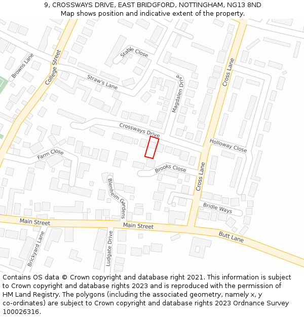 9, CROSSWAYS DRIVE, EAST BRIDGFORD, NOTTINGHAM, NG13 8ND: Location map and indicative extent of plot