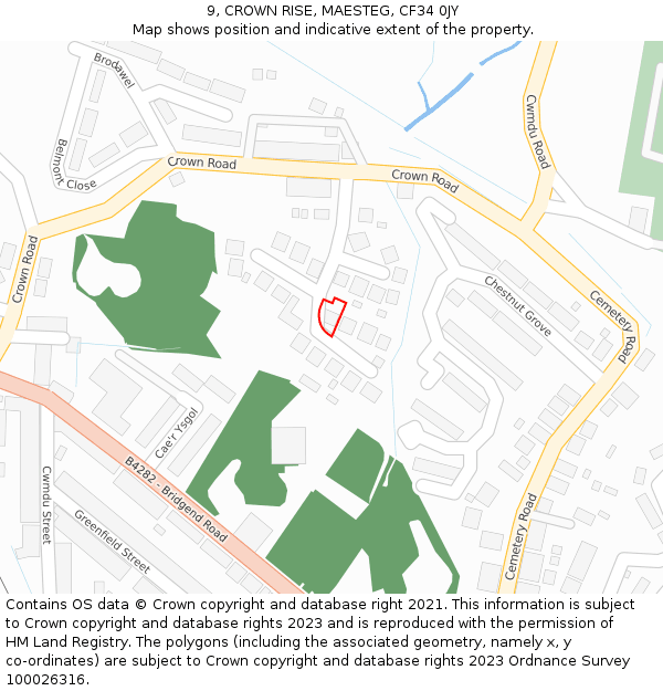 9, CROWN RISE, MAESTEG, CF34 0JY: Location map and indicative extent of plot