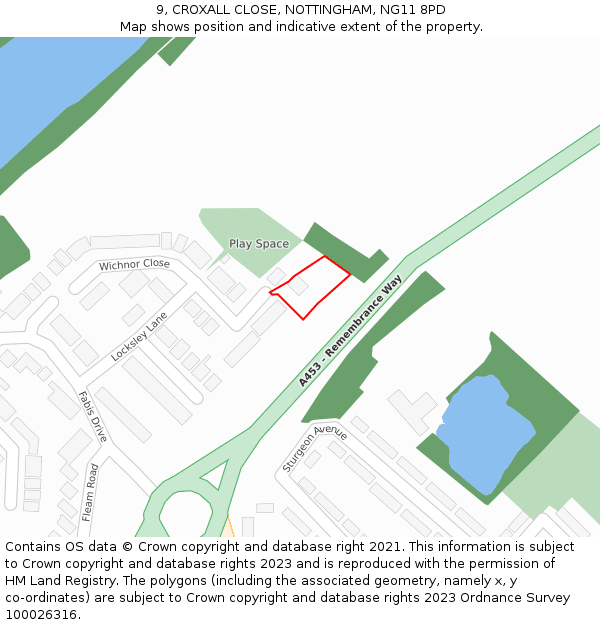 9, CROXALL CLOSE, NOTTINGHAM, NG11 8PD: Location map and indicative extent of plot