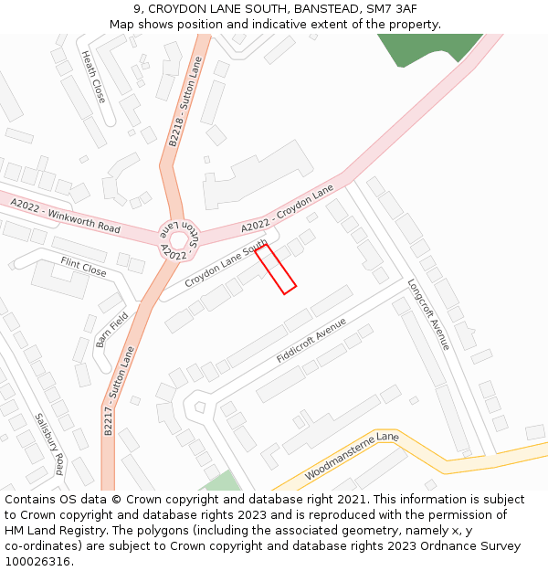 9, CROYDON LANE SOUTH, BANSTEAD, SM7 3AF: Location map and indicative extent of plot