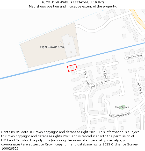 9, CRUD YR AWEL, PRESTATYN, LL19 8YQ: Location map and indicative extent of plot