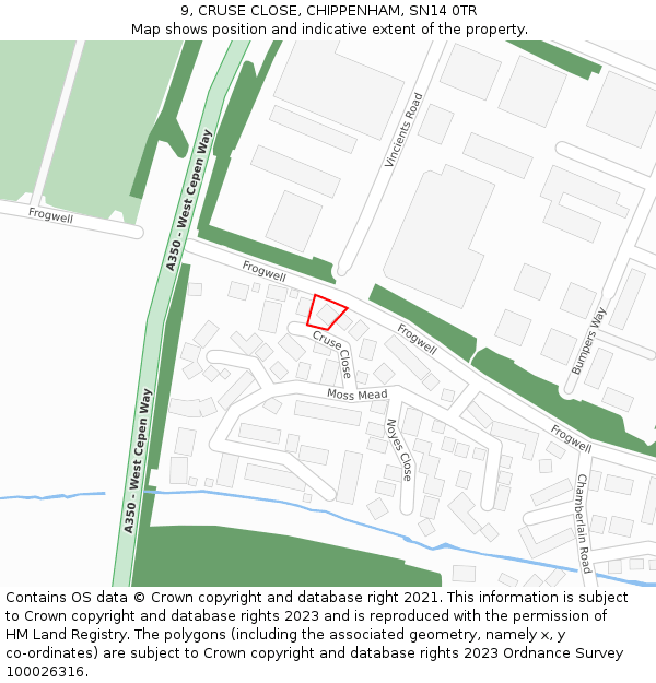 9, CRUSE CLOSE, CHIPPENHAM, SN14 0TR: Location map and indicative extent of plot