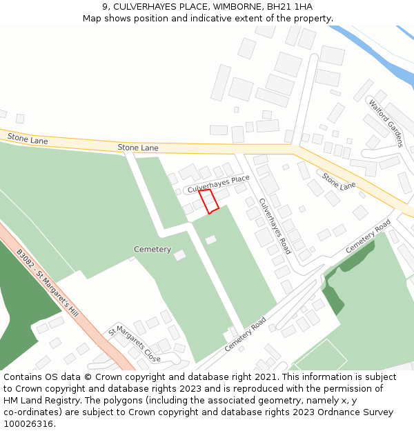 9, CULVERHAYES PLACE, WIMBORNE, BH21 1HA: Location map and indicative extent of plot