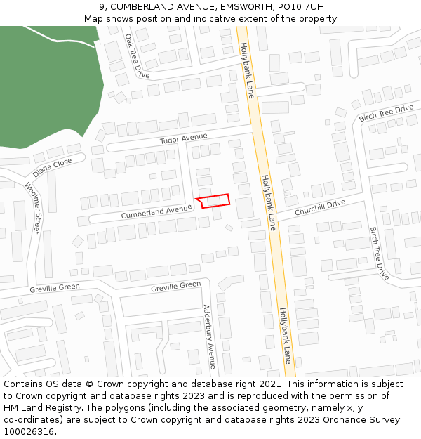 9, CUMBERLAND AVENUE, EMSWORTH, PO10 7UH: Location map and indicative extent of plot