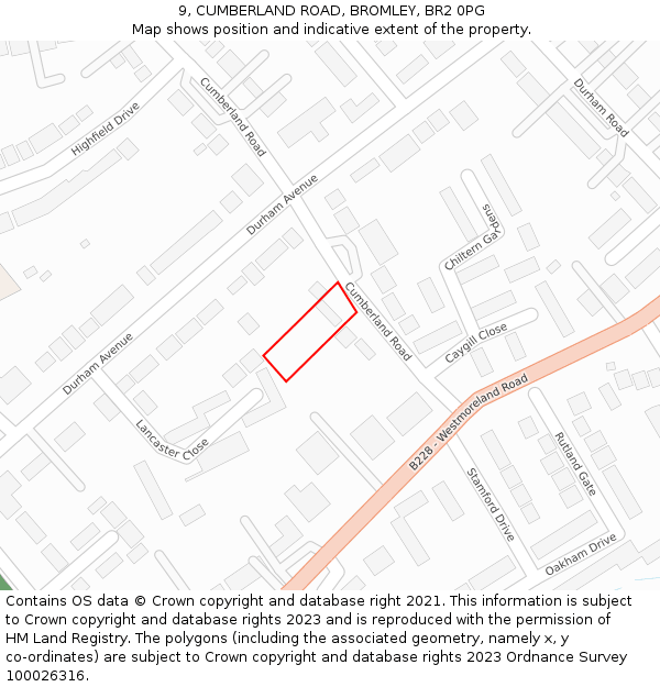 9, CUMBERLAND ROAD, BROMLEY, BR2 0PG: Location map and indicative extent of plot