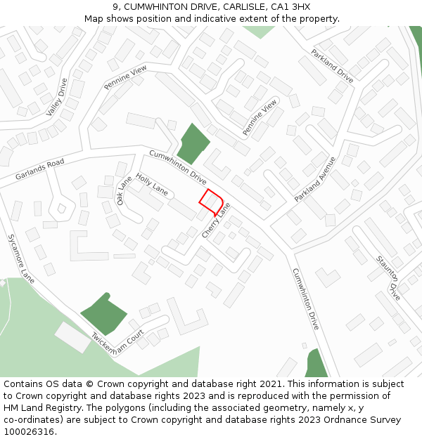 9, CUMWHINTON DRIVE, CARLISLE, CA1 3HX: Location map and indicative extent of plot