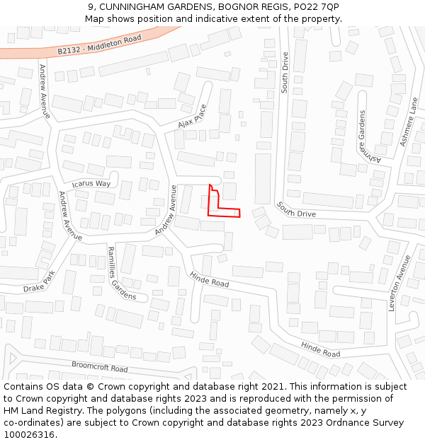 9, CUNNINGHAM GARDENS, BOGNOR REGIS, PO22 7QP: Location map and indicative extent of plot