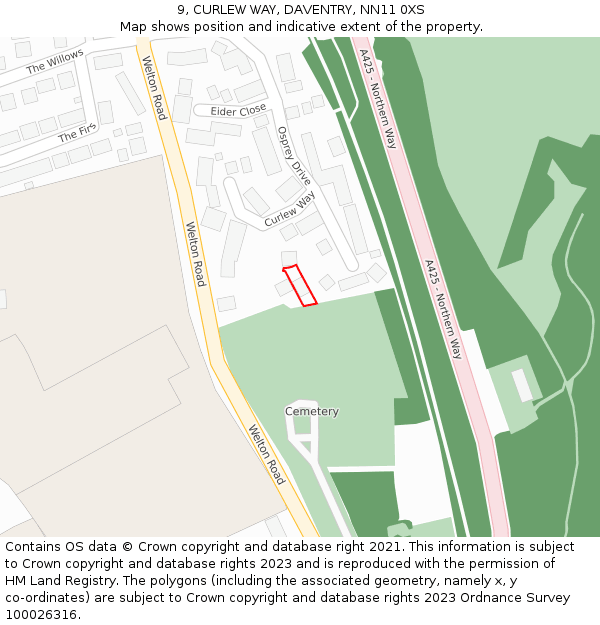 9, CURLEW WAY, DAVENTRY, NN11 0XS: Location map and indicative extent of plot