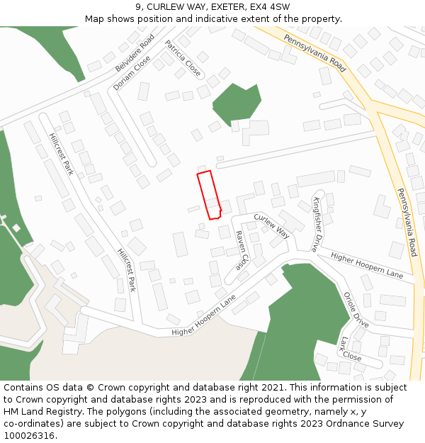 9, CURLEW WAY, EXETER, EX4 4SW: Location map and indicative extent of plot