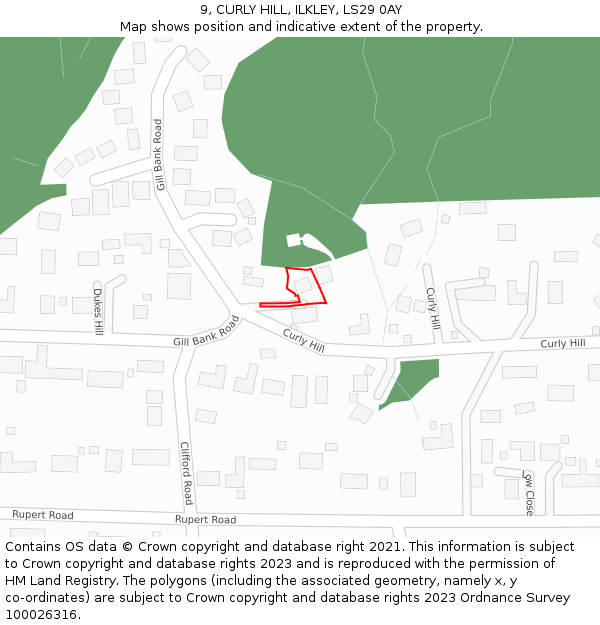 9, CURLY HILL, ILKLEY, LS29 0AY: Location map and indicative extent of plot