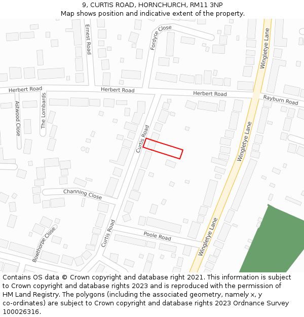 9, CURTIS ROAD, HORNCHURCH, RM11 3NP: Location map and indicative extent of plot