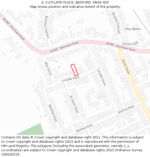 9, CUTCLIFFE PLACE, BEDFORD, MK40 4DF: Location map and indicative extent of plot