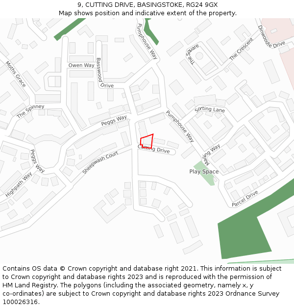 9, CUTTING DRIVE, BASINGSTOKE, RG24 9GX: Location map and indicative extent of plot