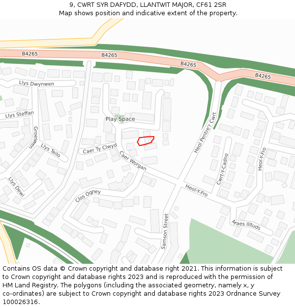 9, CWRT SYR DAFYDD, LLANTWIT MAJOR, CF61 2SR: Location map and indicative extent of plot