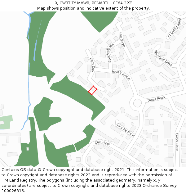 9, CWRT TY MAWR, PENARTH, CF64 3PZ: Location map and indicative extent of plot