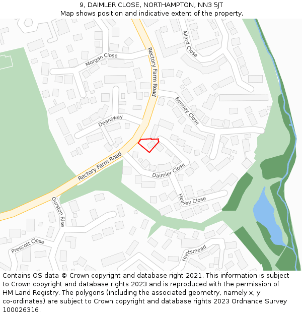 9, DAIMLER CLOSE, NORTHAMPTON, NN3 5JT: Location map and indicative extent of plot