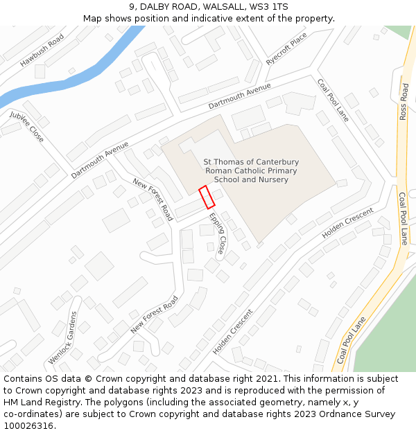 9, DALBY ROAD, WALSALL, WS3 1TS: Location map and indicative extent of plot