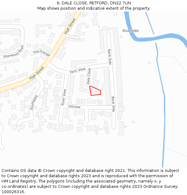 9, DALE CLOSE, RETFORD, DN22 7UN: Location map and indicative extent of plot