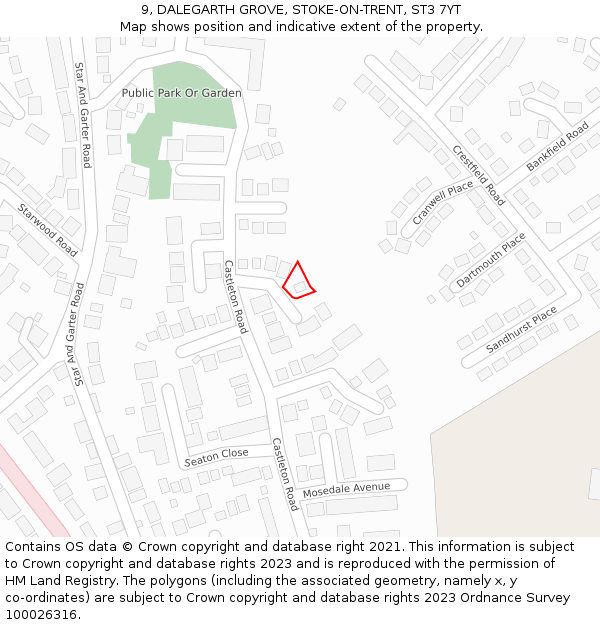 9, DALEGARTH GROVE, STOKE-ON-TRENT, ST3 7YT: Location map and indicative extent of plot