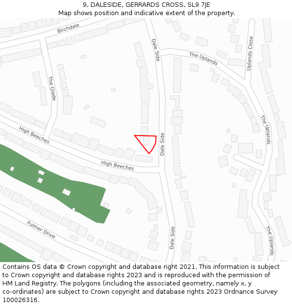 9, DALESIDE, GERRARDS CROSS, SL9 7JE: Location map and indicative extent of plot