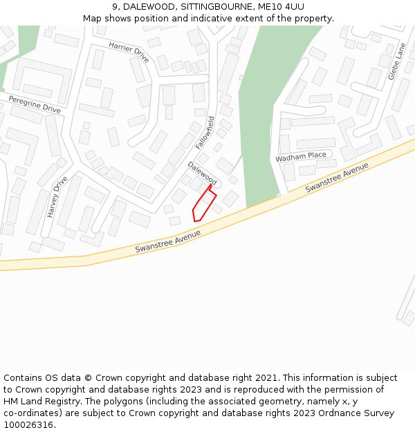 9, DALEWOOD, SITTINGBOURNE, ME10 4UU: Location map and indicative extent of plot