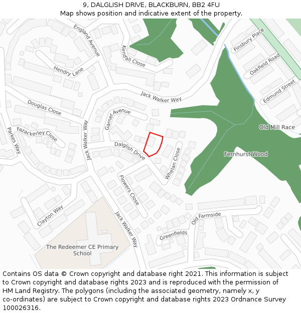 9, DALGLISH DRIVE, BLACKBURN, BB2 4FU: Location map and indicative extent of plot