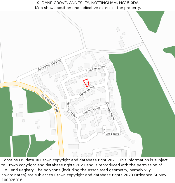 9, DANE GROVE, ANNESLEY, NOTTINGHAM, NG15 0DA: Location map and indicative extent of plot