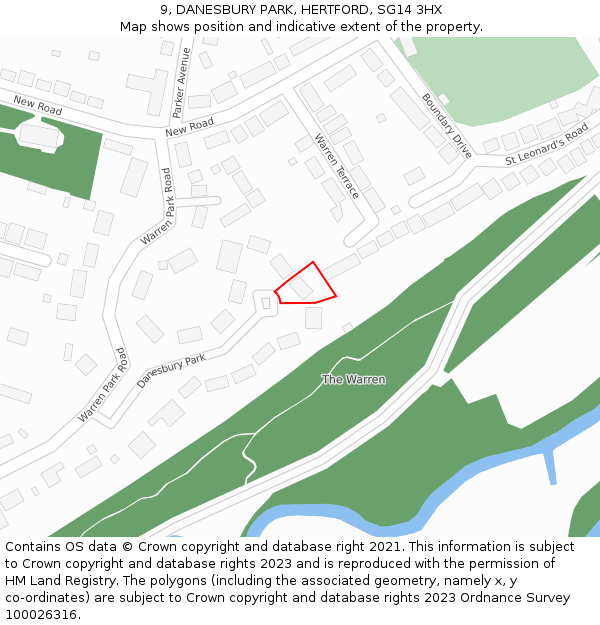 9, DANESBURY PARK, HERTFORD, SG14 3HX: Location map and indicative extent of plot