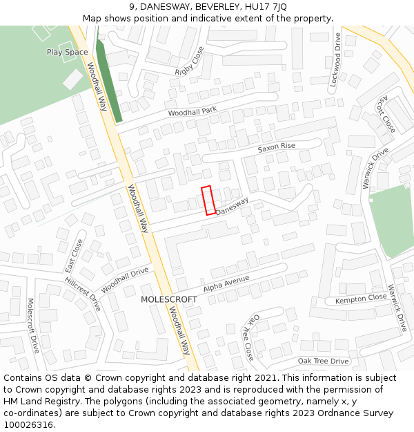 9, DANESWAY, BEVERLEY, HU17 7JQ: Location map and indicative extent of plot