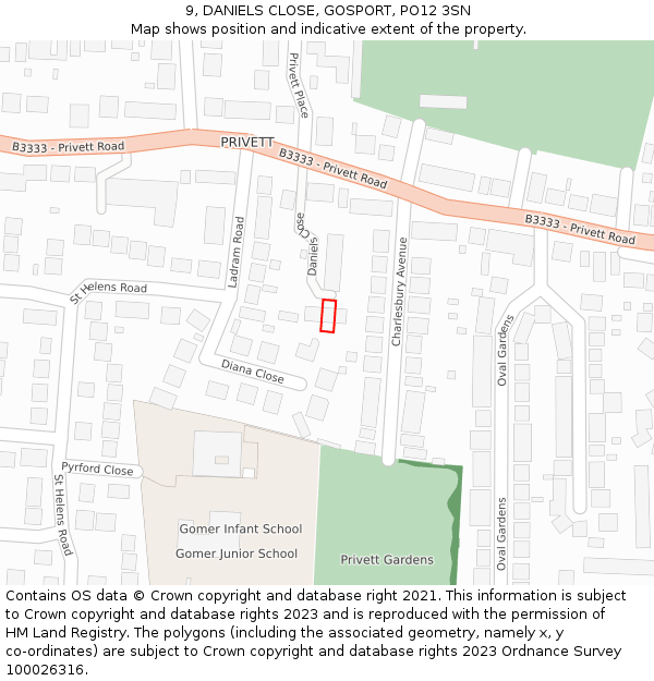 9, DANIELS CLOSE, GOSPORT, PO12 3SN: Location map and indicative extent of plot