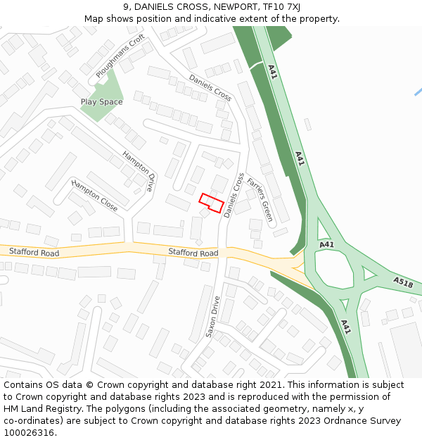 9, DANIELS CROSS, NEWPORT, TF10 7XJ: Location map and indicative extent of plot