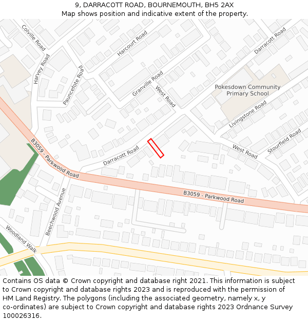 9, DARRACOTT ROAD, BOURNEMOUTH, BH5 2AX: Location map and indicative extent of plot