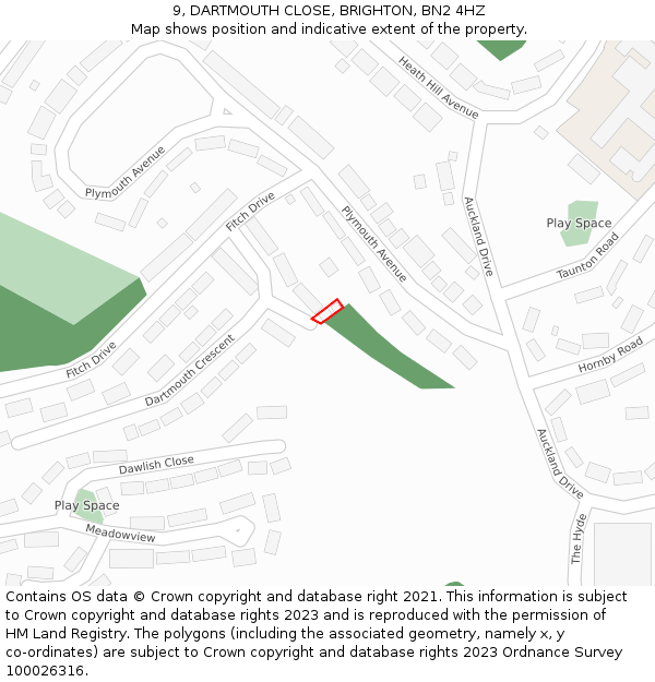9, DARTMOUTH CLOSE, BRIGHTON, BN2 4HZ: Location map and indicative extent of plot