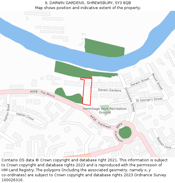 9, DARWIN GARDENS, SHREWSBURY, SY3 8QB: Location map and indicative extent of plot