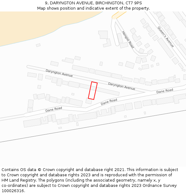 9, DARYNGTON AVENUE, BIRCHINGTON, CT7 9PS: Location map and indicative extent of plot